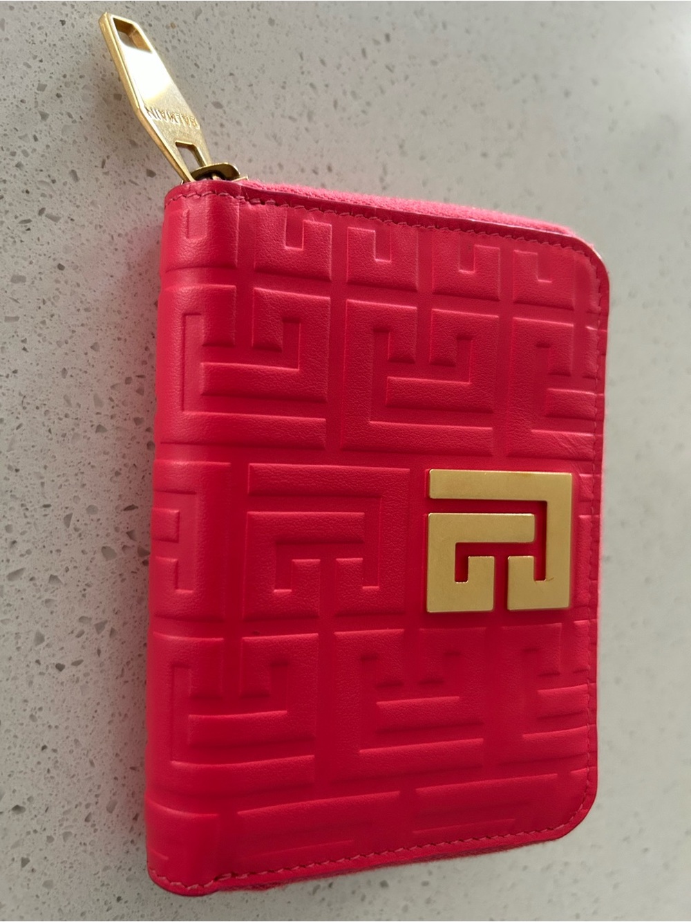 Balmain Pink Leather Zip Card Wallet